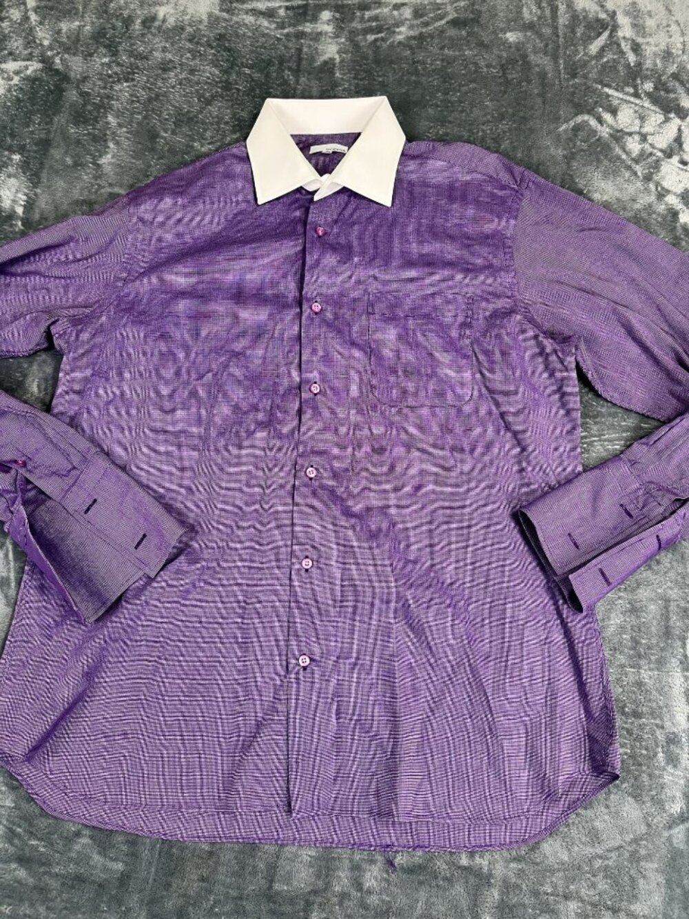 Modena Mens Purple White Contrast Collar Dress Shirt XL 17.5 34/35